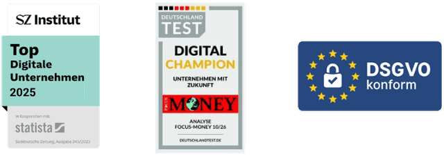 SZ Institut Top Digitale Unternehmen, Deutschland Test Digital Champion, DSGVO konform